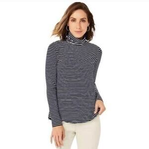 J. Jill Long Sleeve Black & White Striped Shirttail Turtleneck Modal Blend Small